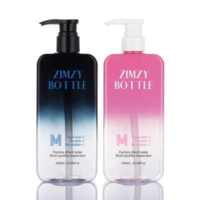 garrafa cosmética clara vazia da loção 500ml com preto mal ventilado do rosa do inclinação da bomba