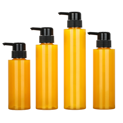 Bomba de loção redonda PET personalizada Frasco de shampoo Cilindro de cor amarela