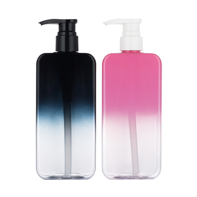 garrafa cosmética clara vazia da loção 500ml com preto mal ventilado do rosa do inclinação da bomba
