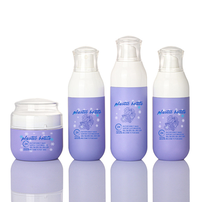 Conjuntos de frascos e frascos vazios personalizados roxos para cuidados com o cabelo em spray de plástico para cosméticos