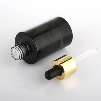 Frasco de soro cosmético personalizado preto ouro fosco frasco conta-gotas de ombro plano