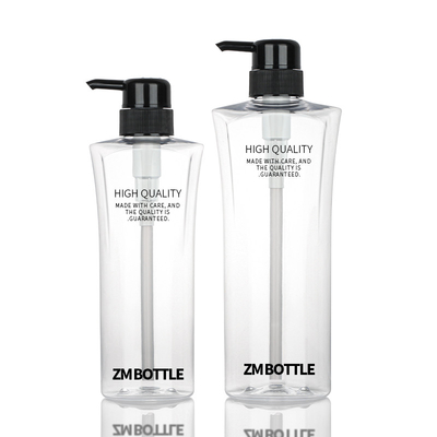 Bomba cosmética do preto da garrafa 400ML 600ML da loção do círculo transparente do cilindro