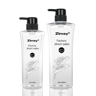 Bomba cosmética do preto da garrafa 400ML 600ML da loção do círculo transparente do cilindro