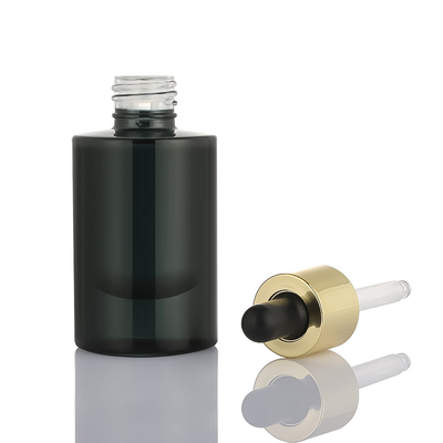 Frasco de soro cosmético personalizado preto ouro fosco frasco conta-gotas de ombro plano