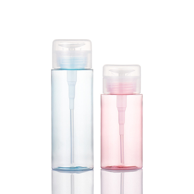 Removedor de maquiagem rosa Embalagem cosmética Garrafa vazia Removedor de esmalte azul Bomba de pressão Dispensador redondo com tampa flip