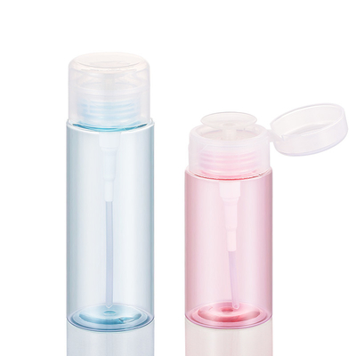 Removedor de maquiagem rosa Embalagem cosmética Garrafa vazia Removedor de esmalte azul Bomba de pressão Dispensador redondo com tampa flip