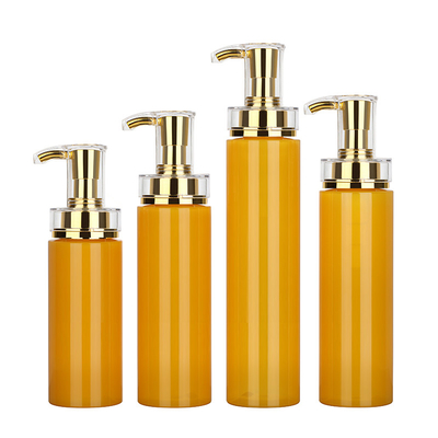 Frasco de plástico personalizado para loção corporal para animais de estimação xampu recipiente de gel de banho com bomba de ouro 350 ml