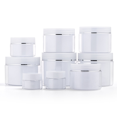 Os frascos da parede enfrentam o cosmético do frasco do creme do plástico da composição das loções dos cuidados com a pele do cabelo da mão