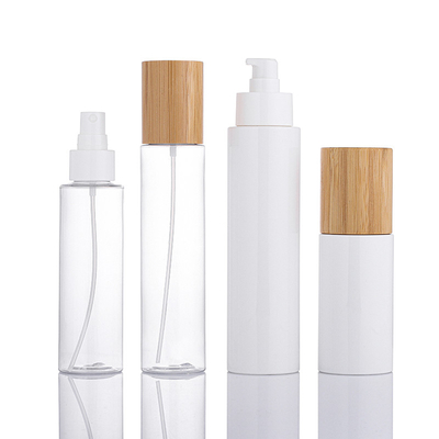 Garrafas de empacotamento cosméticas plásticas do champô do ANIMAL DE ESTIMAÇÃO amigável de Eco com a tampa de bambu da bomba