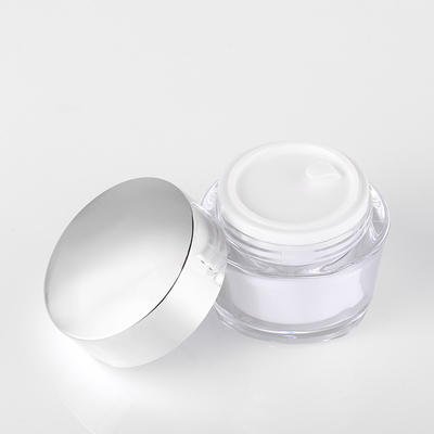 Potenciômetro cosmético vazio plástico do frasco do creme de cara da manteiga do corpo da parede dobro acrílica por atacado de 15g 30g 50g com bordo