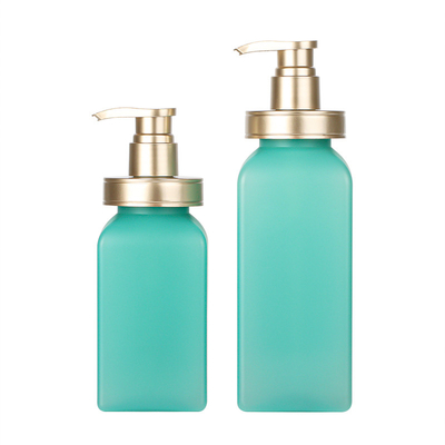 Garrafa de empacotamento do champô do salão de beleza mal ventilado luxuoso do sabão da lavagem de 500ml 750ml Matte Light Green Square Body com bomba do ouro