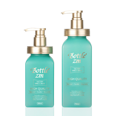 Garrafa de empacotamento do champô do salão de beleza mal ventilado luxuoso do sabão da lavagem de 500ml 750ml Matte Light Green Square Body com bomba do ouro