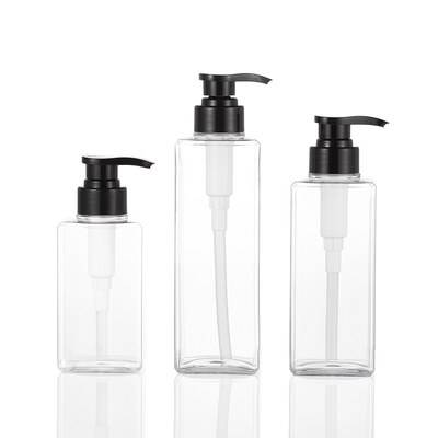 Garrafas plásticas claras recicladas da loção do quadrado com bomba 550ml de 44mm